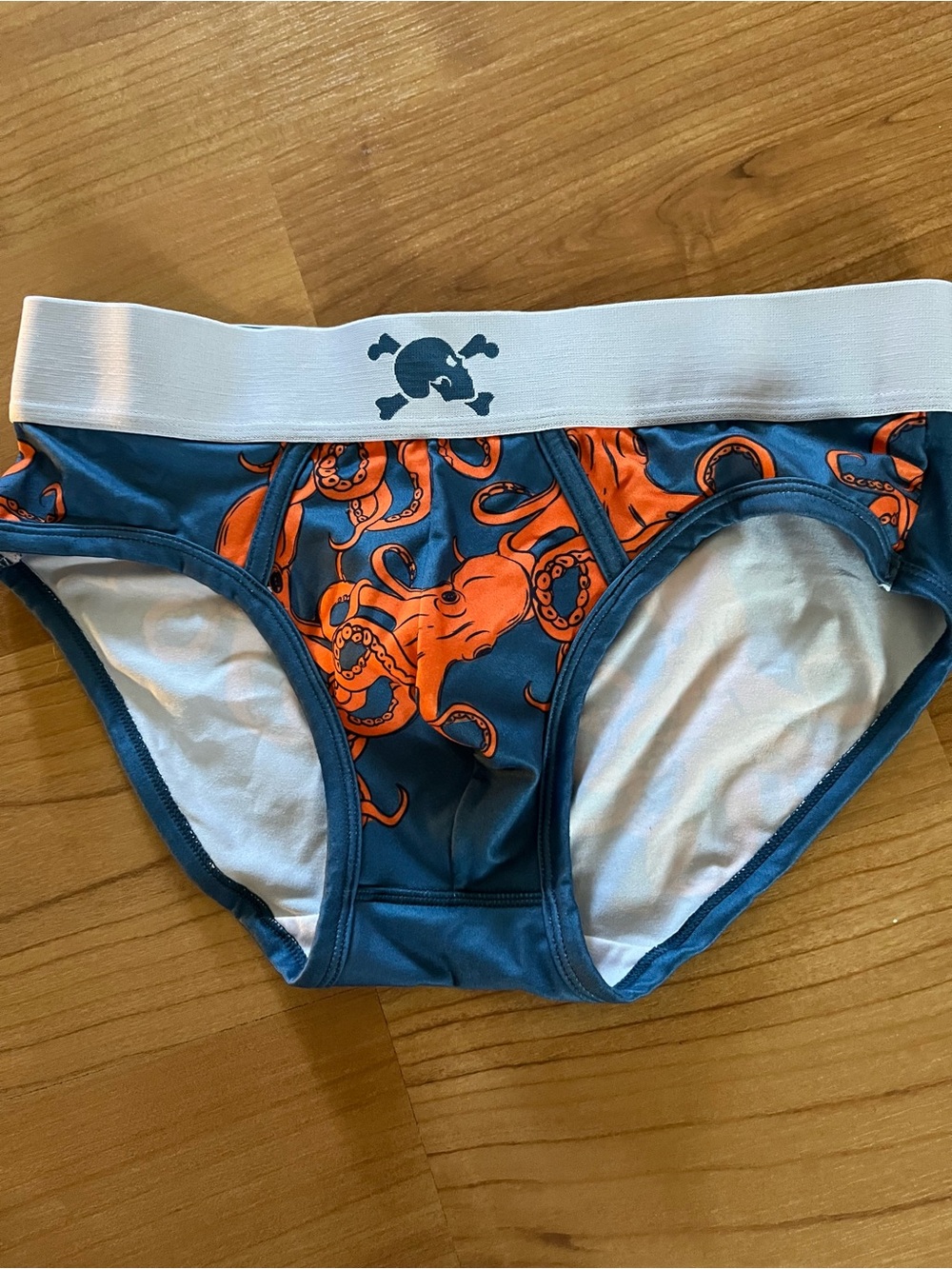 Skull & Bones Blue & Orange Octopus Print Briefs - Picture 3 of 6